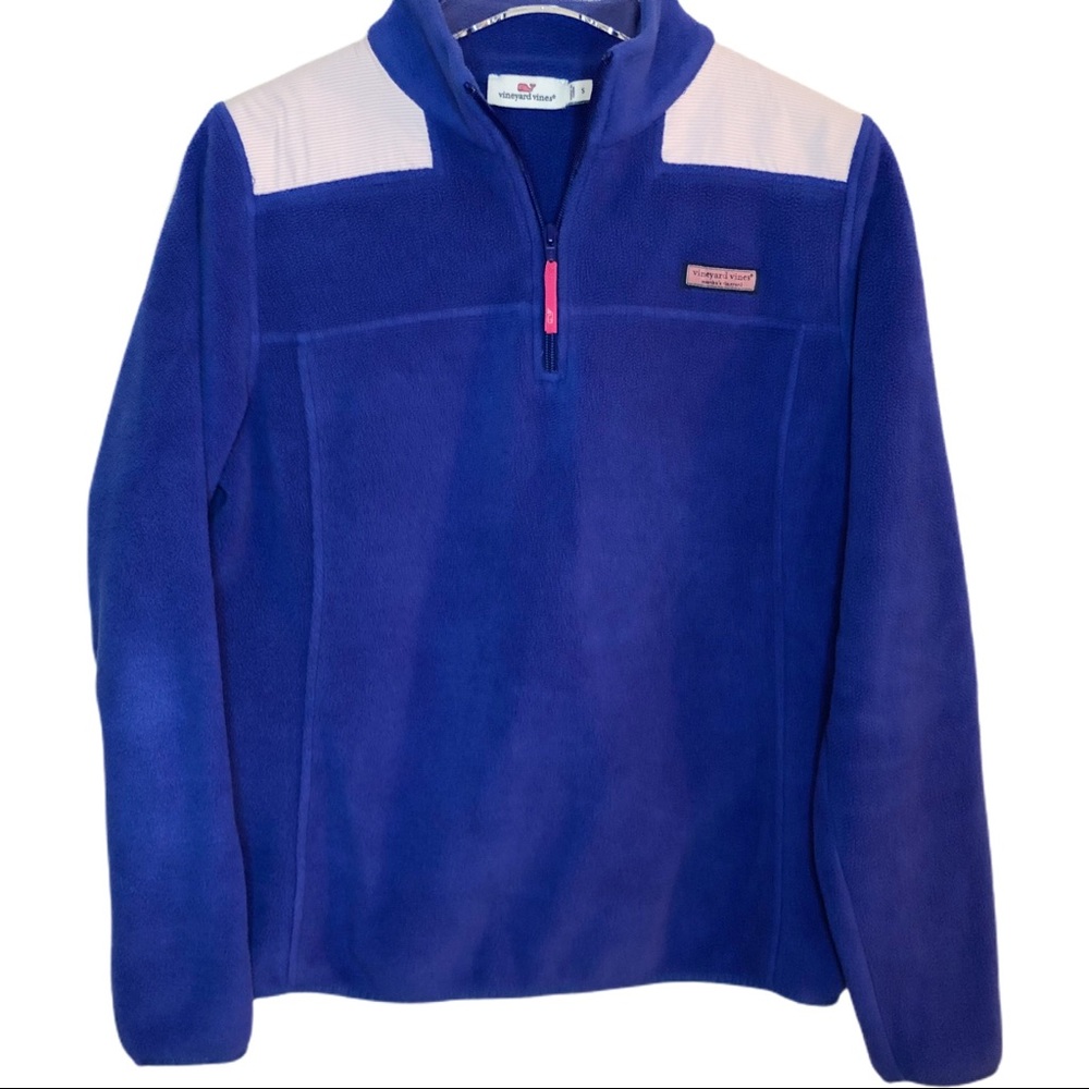 Vineyard Vines Fleece Pullover Half Zip Royal Pink Shoulder Panels - Size Small